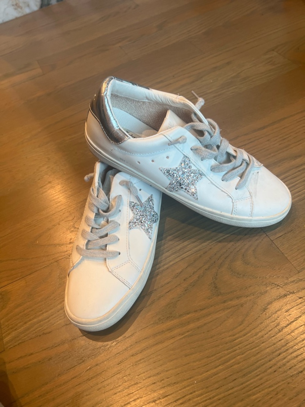 Vintage Havana White Sneakers with Silver Glitter Star